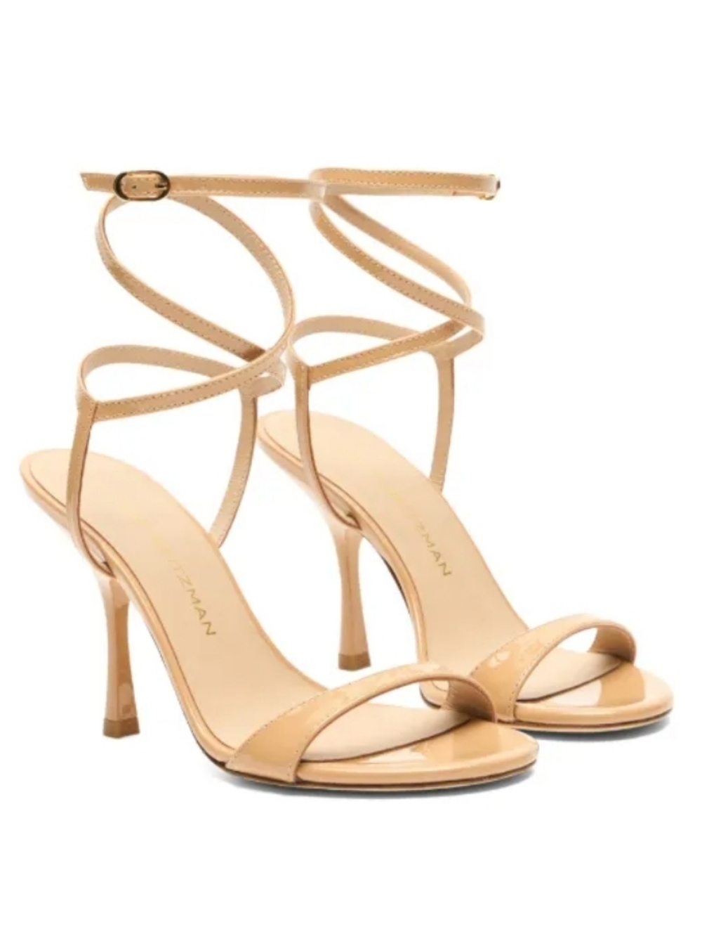 Stuart Weitzman Nudist Wrap 100 Patent-Leather Heeled Sandals. Size 7.5.